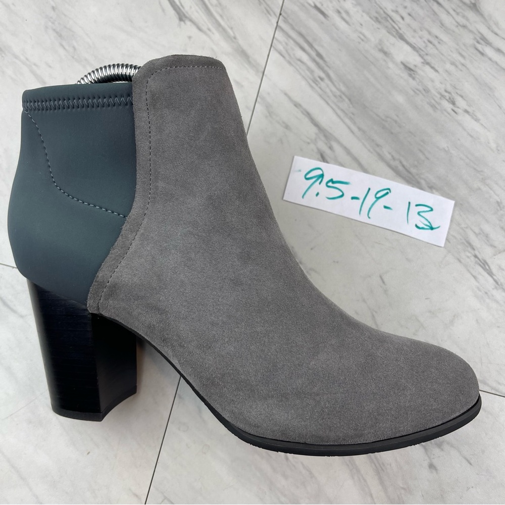 •Vionic Whitney Suede Neoprene Comfort Sole Heeled Ankle Boots Size 9.5 Gray